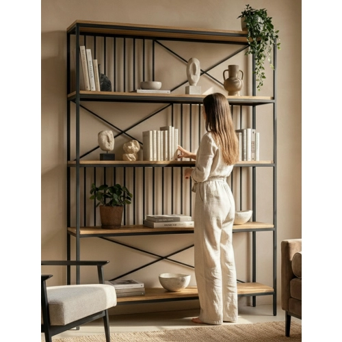 REGAŁ NA KSIĄŻKI METALOWE DREWNO LITE DĄB JESION OLCHA RNK-113